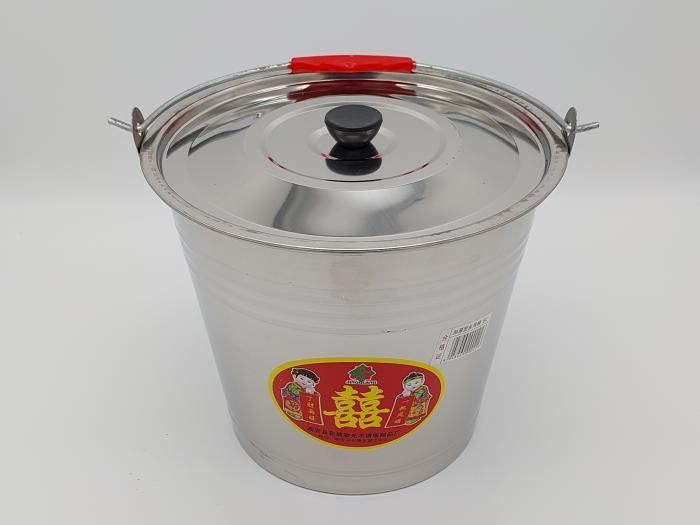 Відро господарське кругле з нержавіючої сталі з кришкою D 27 cm H 23 cm 8 літрів Нержавіюча сталь 18002 фото