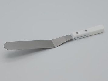 Шпатель кондитерский из нержавейки изогнутый для крема и торта длинный Лопатка с пластмассовой ручкой 32/20cm 18611 фото