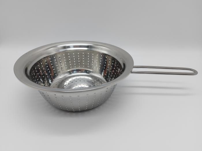 Дуршлаг из нержавеющей стали сито нержавейка с ручкой L 39 cm d1-24 cm d2-20 cm h 9 cm 19861 фото