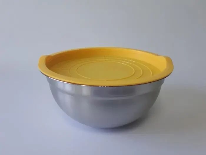 Миска кухонная из нержавеющей стали глубокая с крышкой D 22 cm H 10 cm 2,2 литра для столовой Нержавейка 20346 фото
