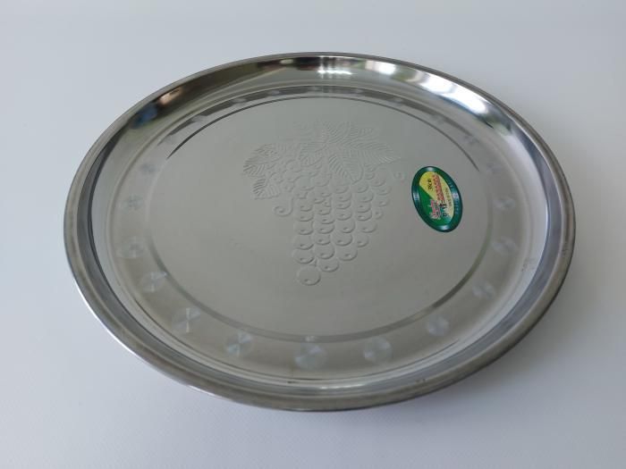 Піднос металевий круглий нержавіюча сталь. Рознос з нержавіючої сталі "Виноград" 13547 фото