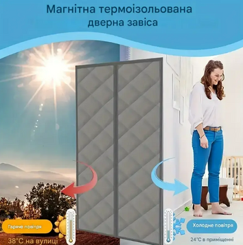 Магнитная теплоизоляционная штора на дверь от холода Раздвижная дверная занавеска на магнитах Серая 90*210 см 20435 фото