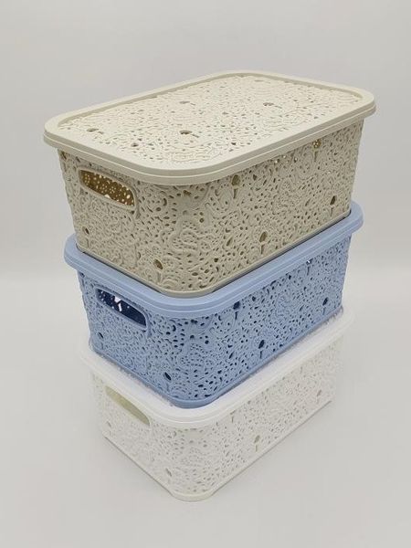 Кошик пластиковий з кришкою Ажур Elif Plastik №374 Ящик для зберігання речей Контейнер 28*20 cm H 12 cm 7,5 л 18230 фото