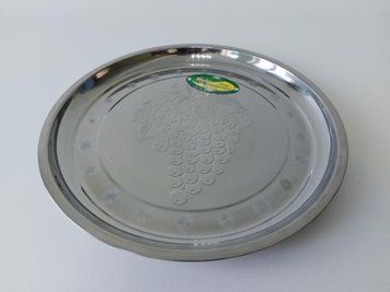 Поднос металлический круглый нержавейка Разнос из нержавеющей стали "Виноград" D 32,5 / 27 cm H 2,3 cm 13544 фото